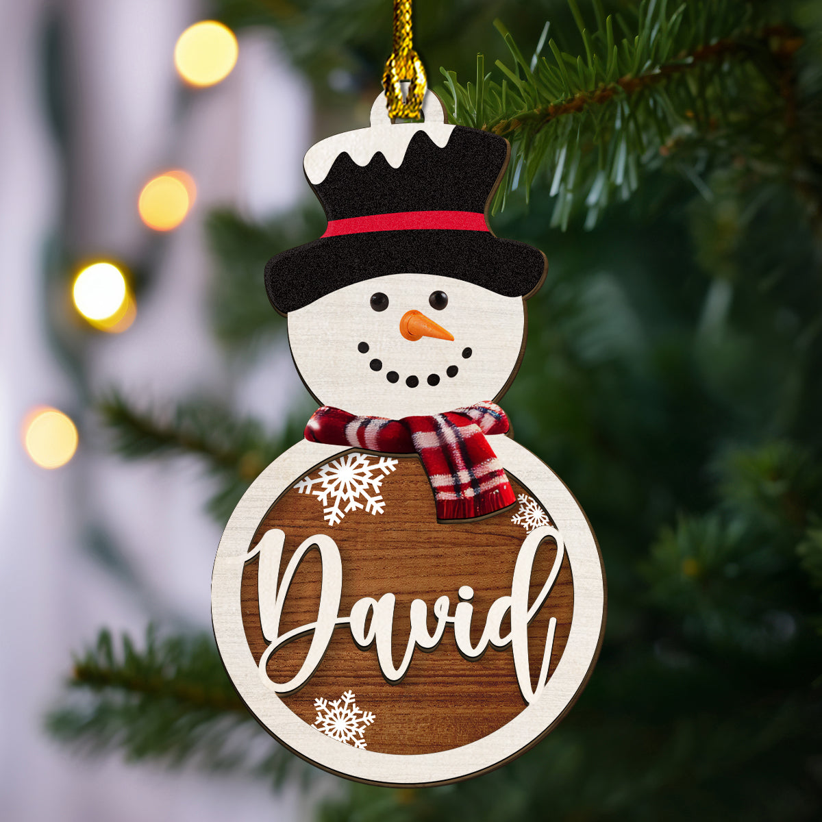 Snowman Custom Name - Personalized Custom Freeshape 2-Layered Wood Ornament