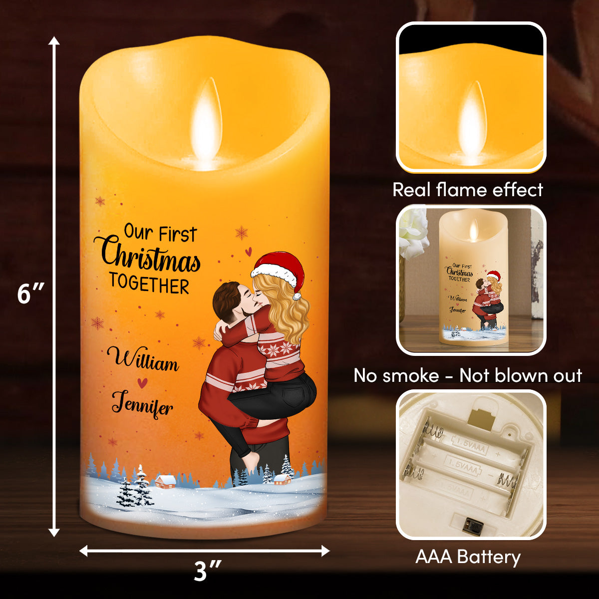 Our First Christmas Together - Personalized Custom LED Candle