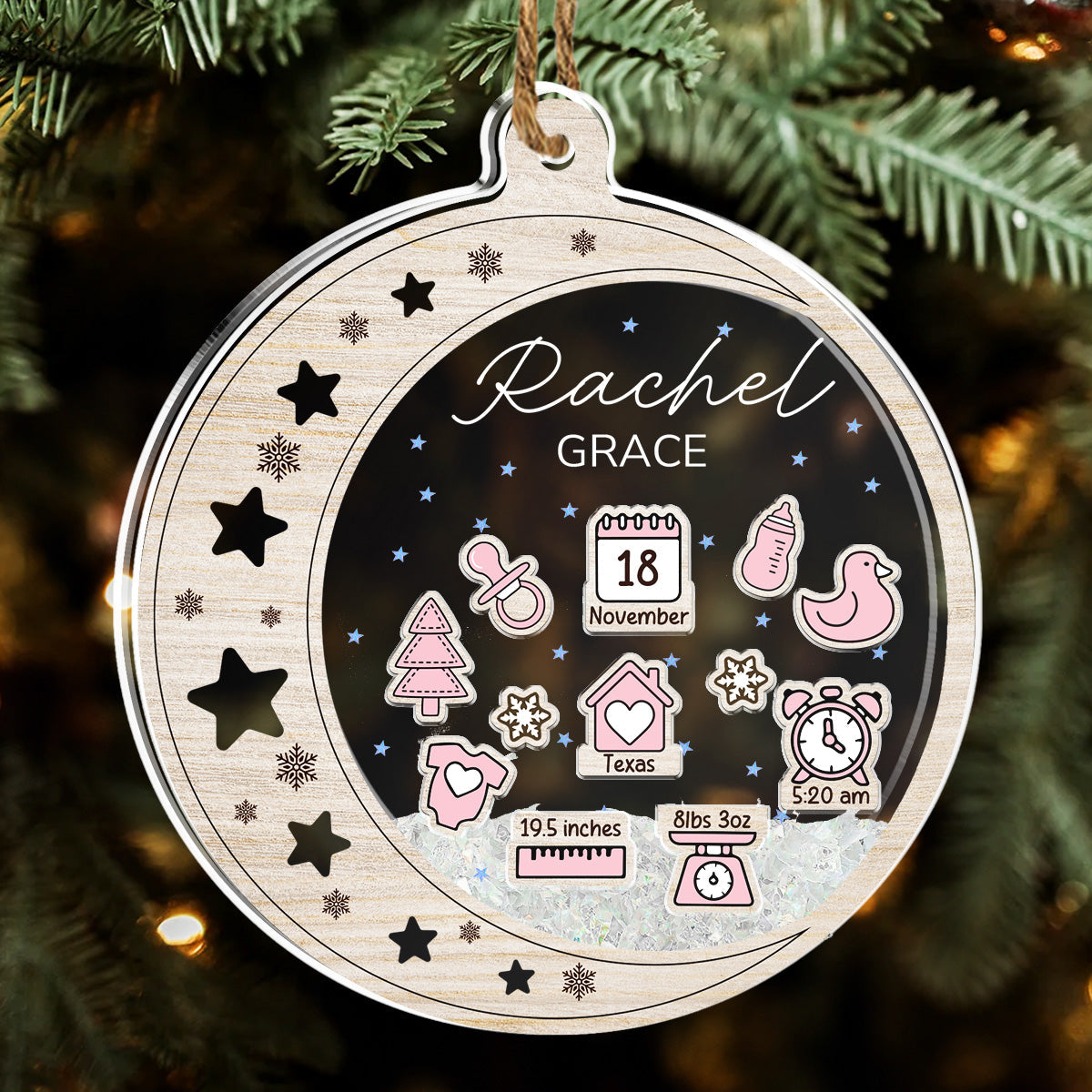 Newborn Birth Stats Ornament - Personalized Custom Acrylic Shaker Ornament