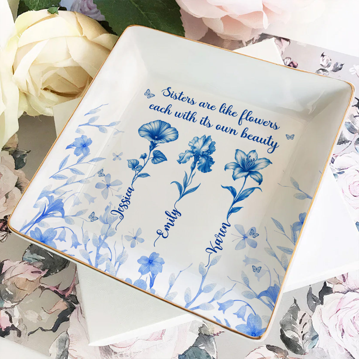 A Garden Of Sisterly Love - Personalized Custom Jewelry Dish