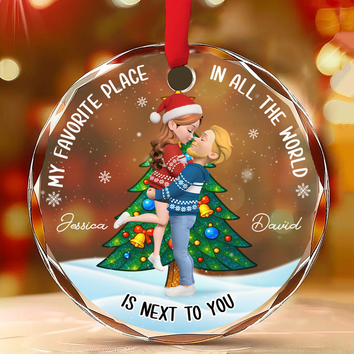 The Best Place Is With You - Personalized Custom Glass Ornament