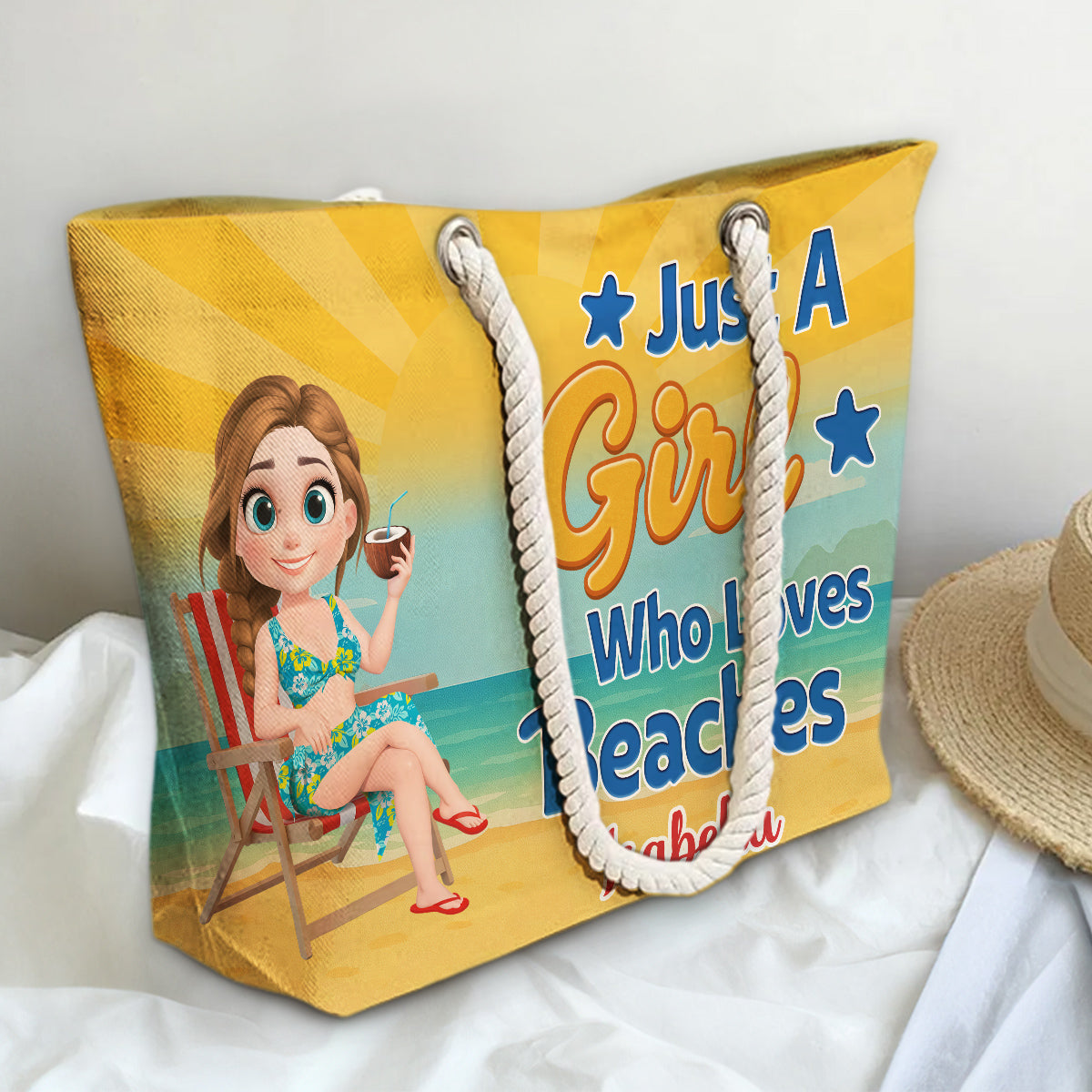 Just A Girl Who Loves Beaches Cartoonize - Personalized Custom Beach Bag