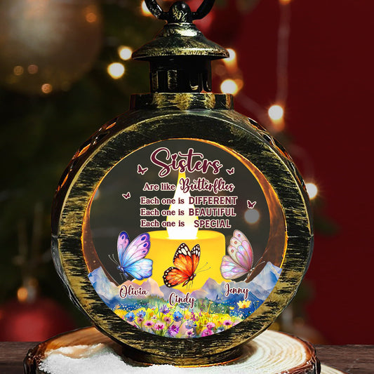 Sisters Are Like Butterflies - Personalized Custom Christmas Lantern