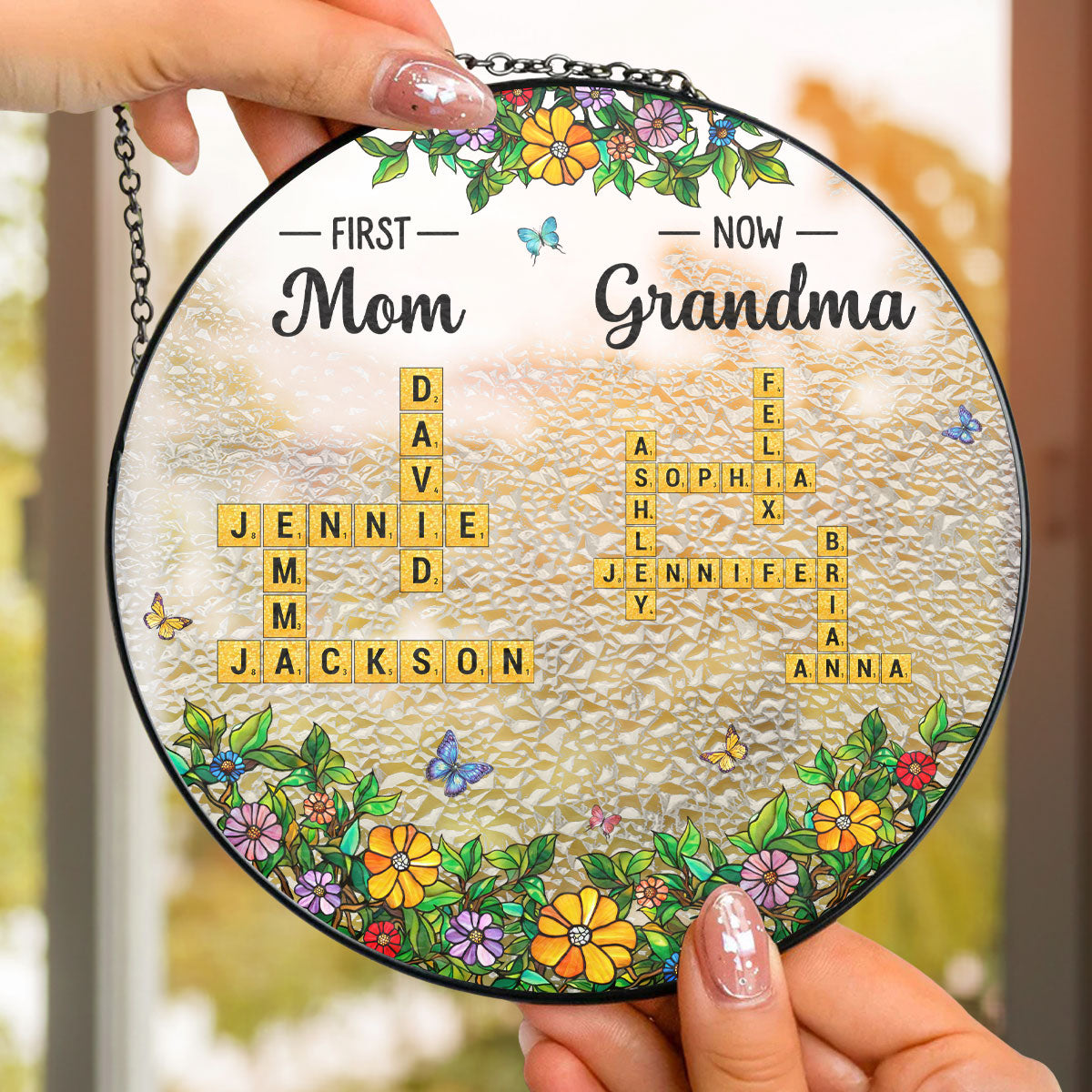 Mom And Grandma - Personalized Custom Window Hanging Suncatcher