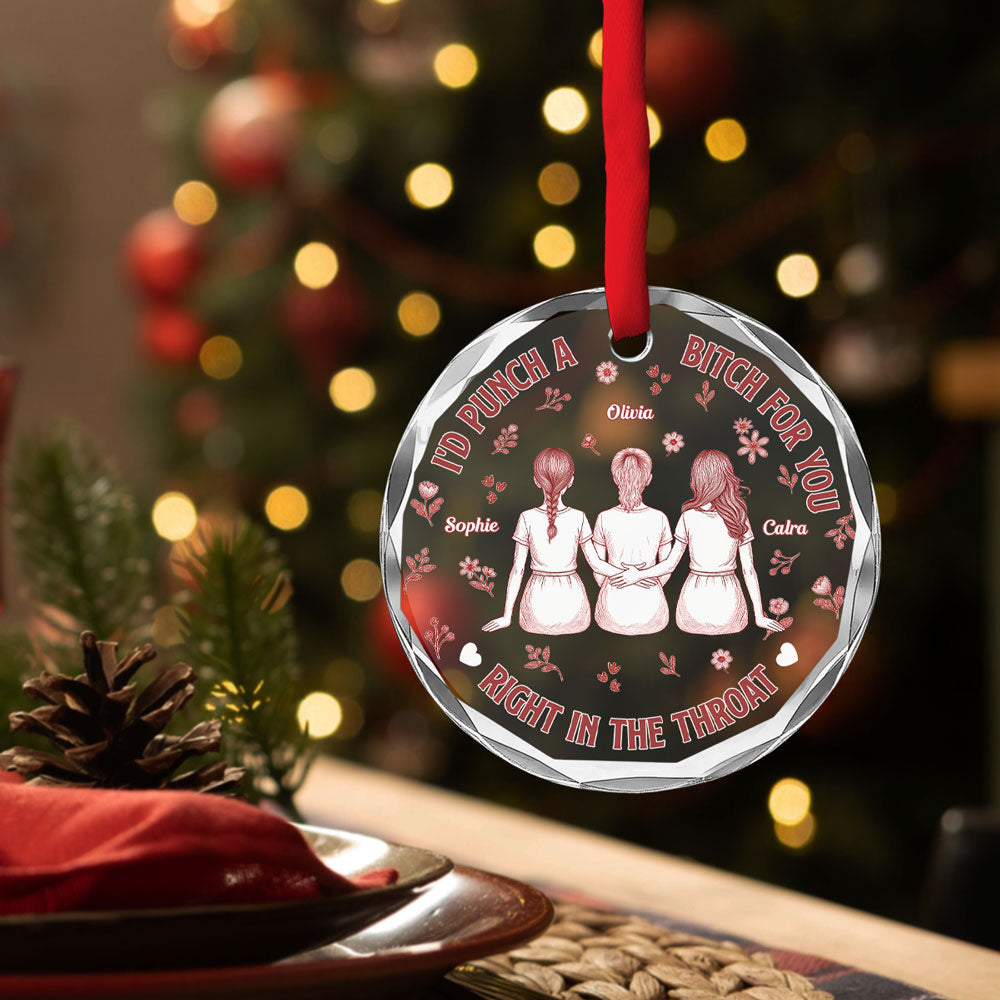 Punch Bitch Besties Blue Toile - Personalized Custom Glass Ornament