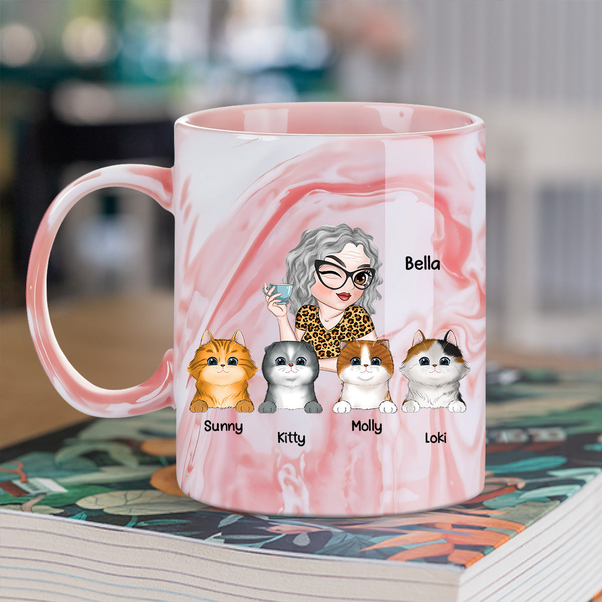 Best Cat Mom Ever - Personalized Custom Pink Marble Mug