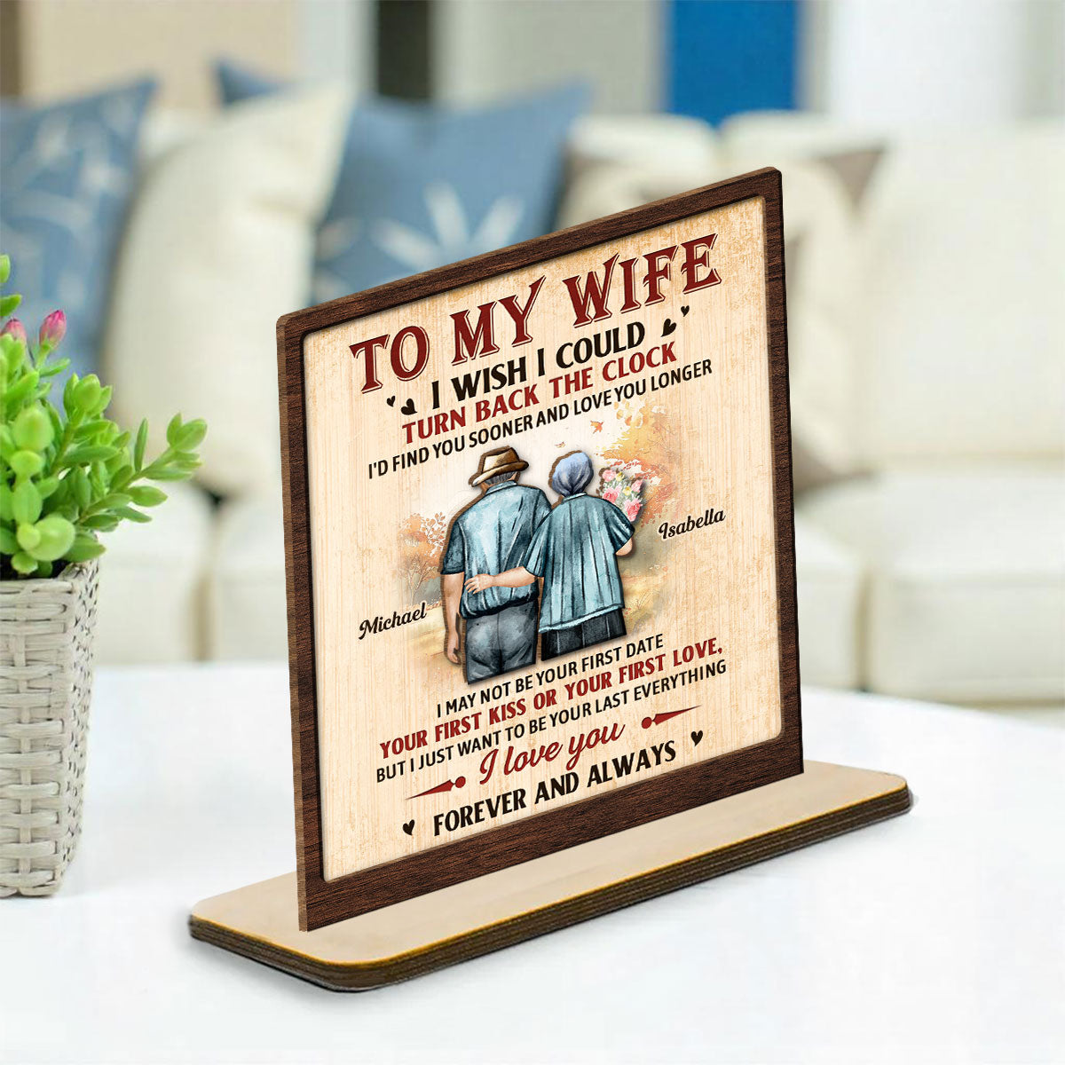 Love You Longer - Personalized Custom 2-Layer Wood Plaque With Flat Base