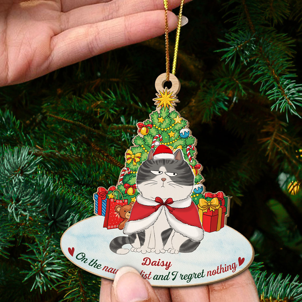 On The Naughty List Cat - Personalized Custom Wood Ornament