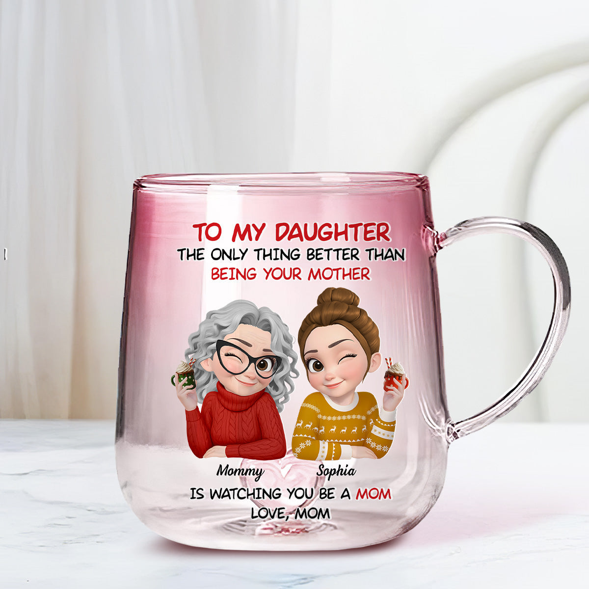 Love Seeing You As Mom - Personalized Custom Pink Gradient Glass Mug