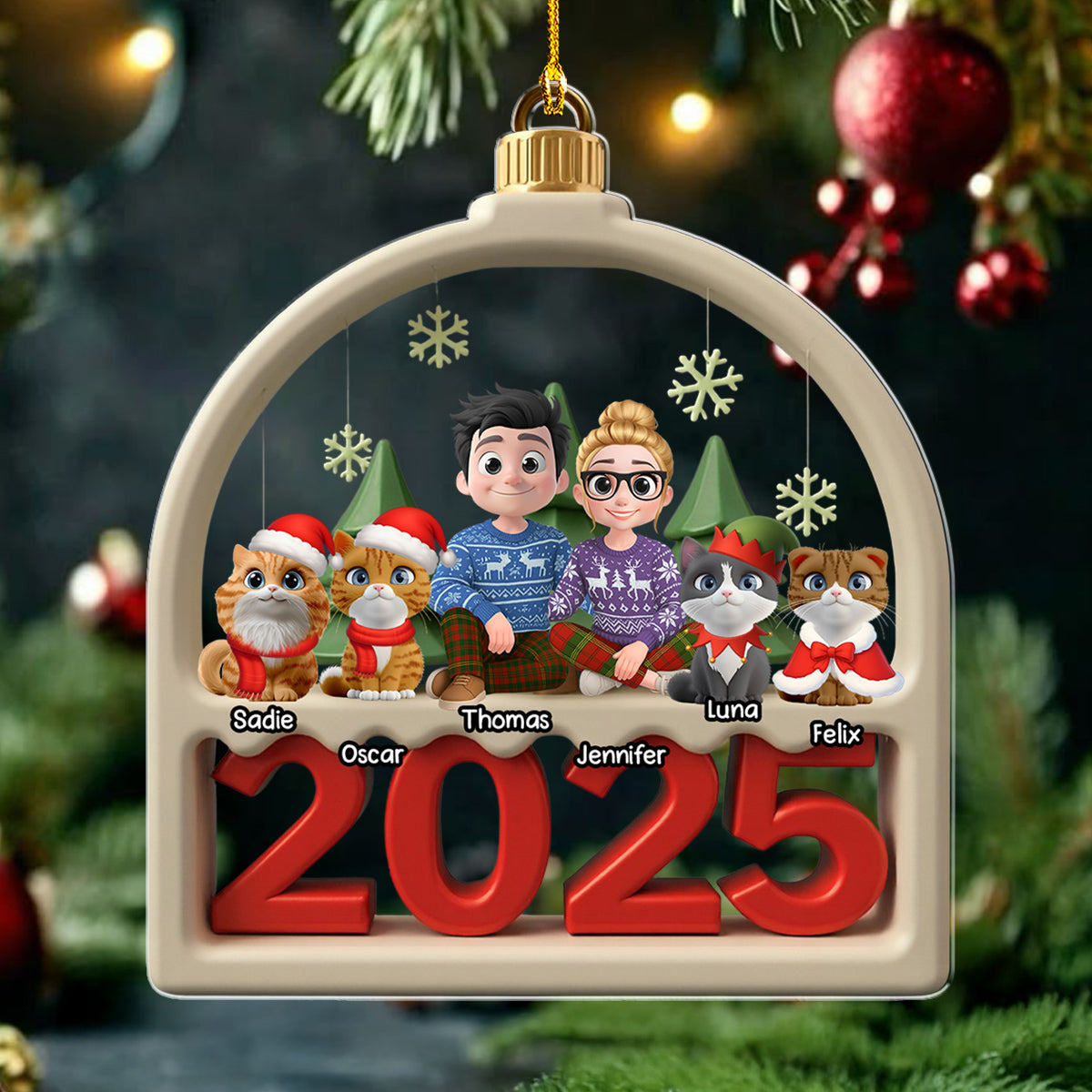Family Furry And Cat - Personalized Custom Acrylic Ornament