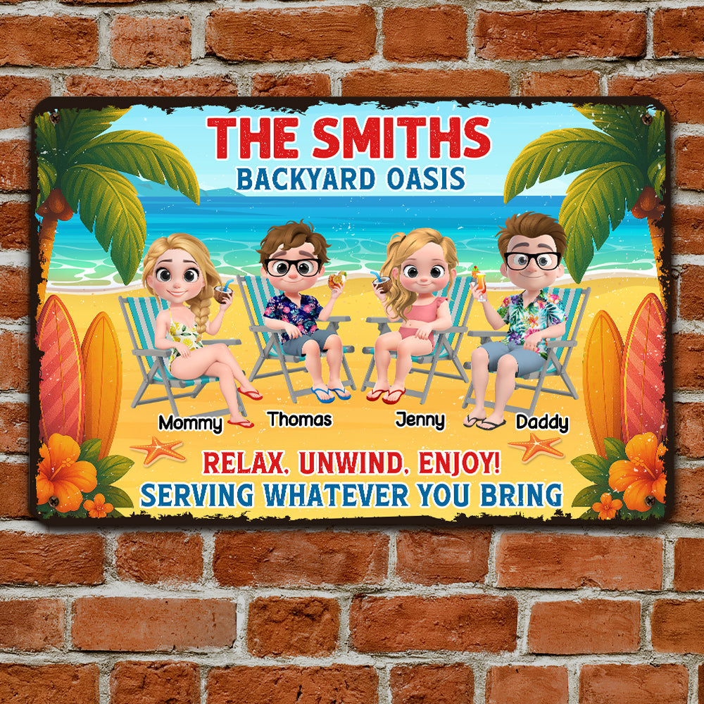 Welcome To Our Family Backyard Oasis - Personalized Custom Metal Sign