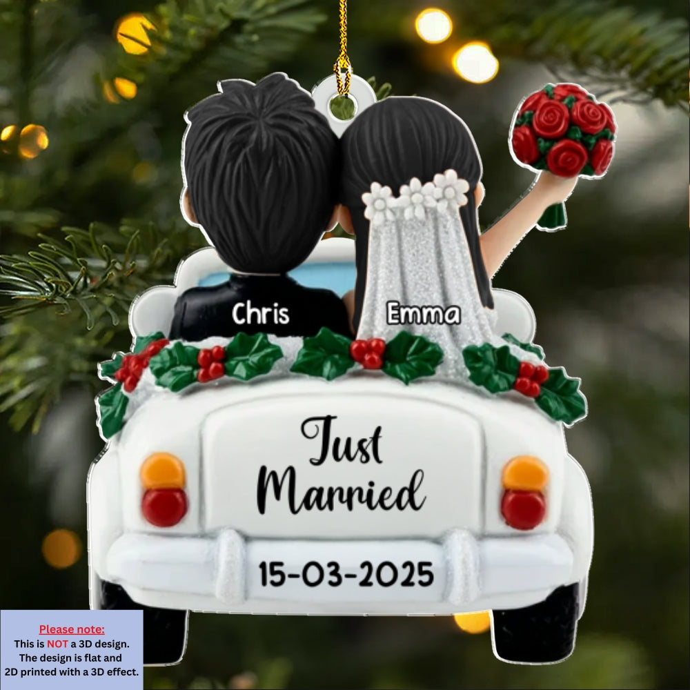 Just Married - Personalized Custom 3D Effect Acrylic Ornament