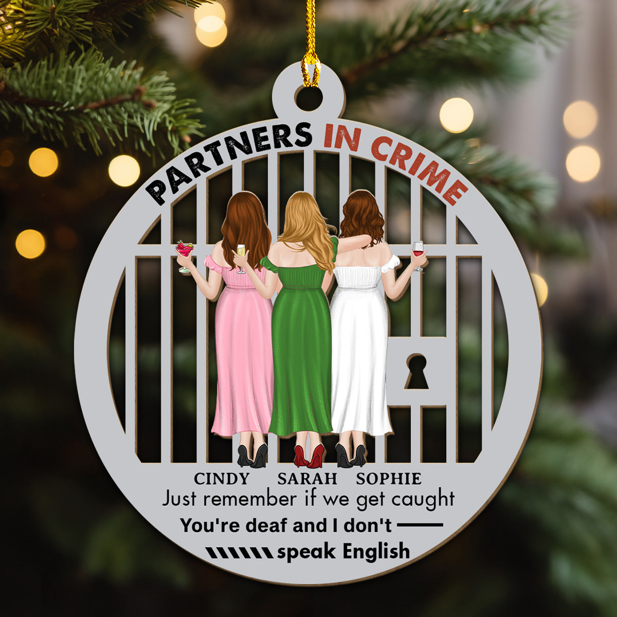 Partners In Crime Bestie - Personalized Custom Wood Ornament