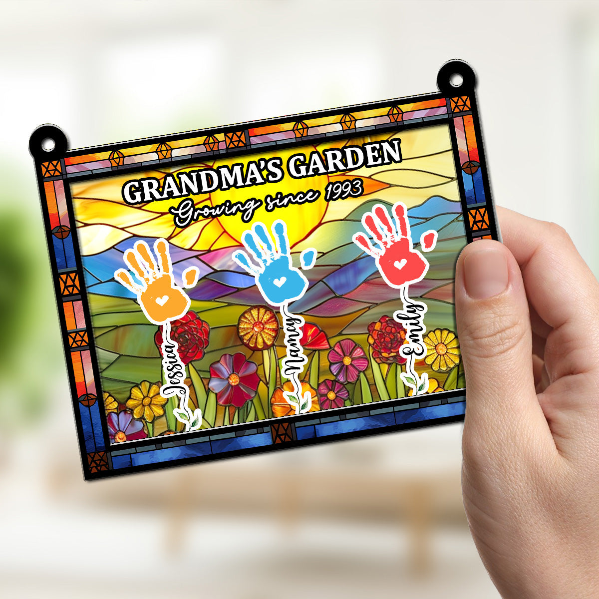 Grandmother Flower Handprint Garden - Personalized Custom Suncatcher