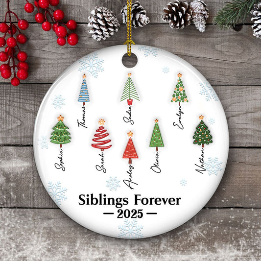 Brothers And Sister Forever Tree Names - Personalized Custom 3D Inflated Effect Ceramic Ornament