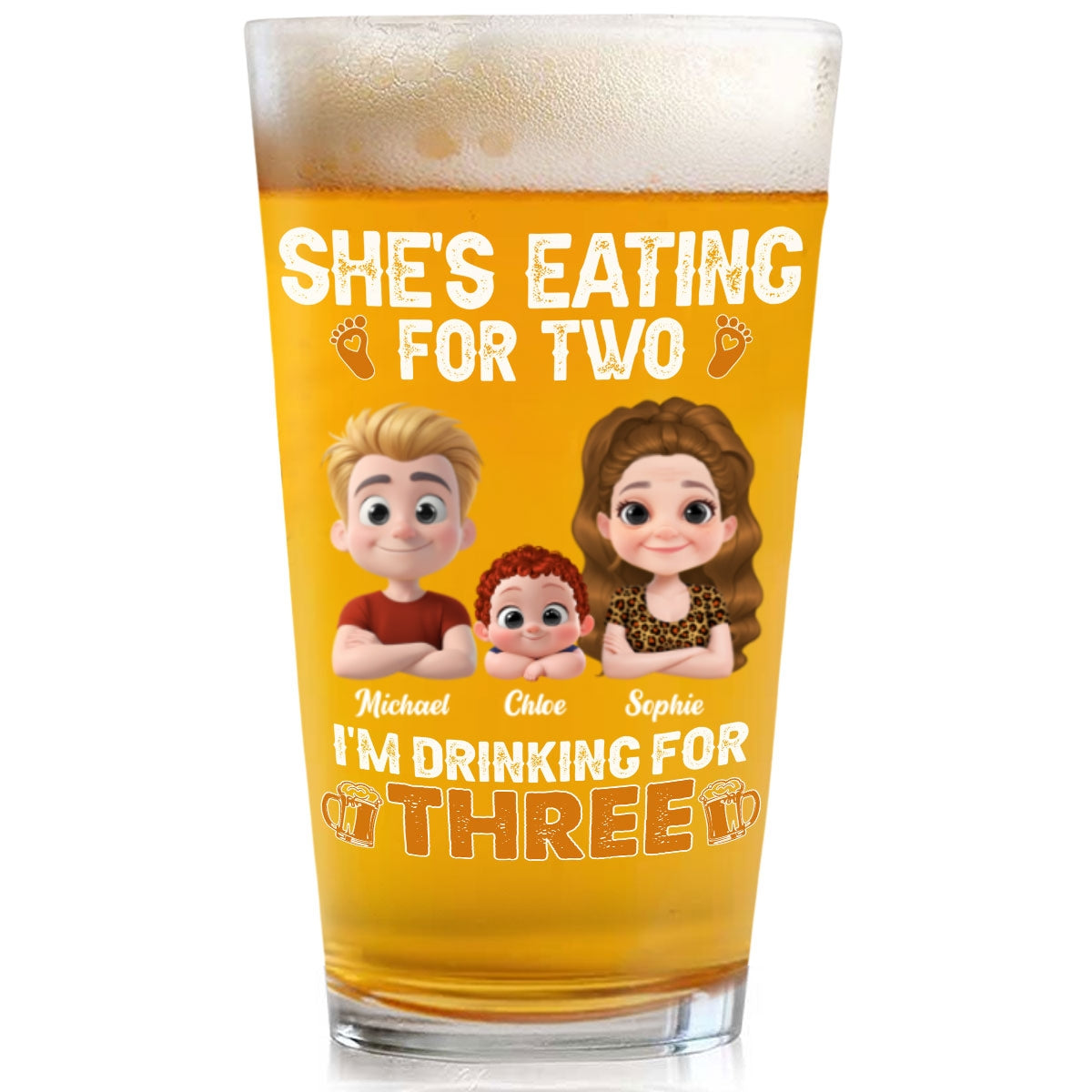 Dad Drinking For Three - Personalized Custom Beer Glass