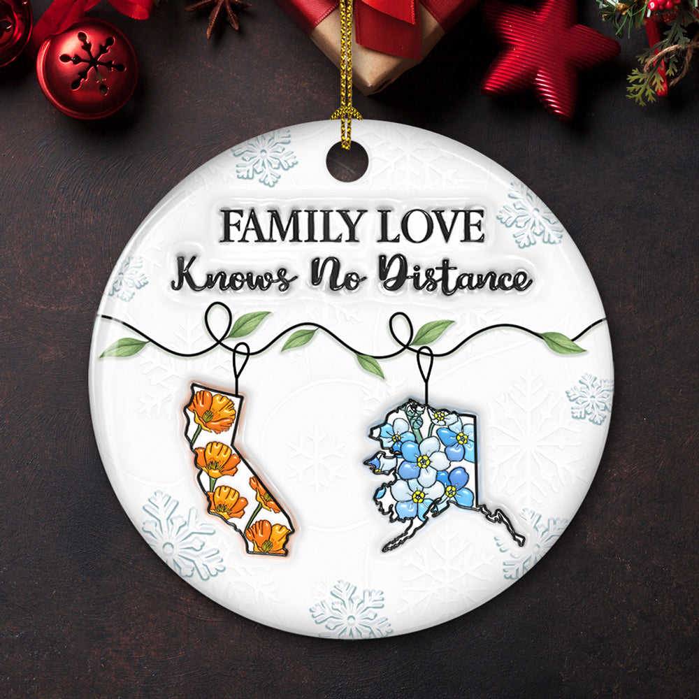 Family Connected By Heart Flower Ver - Personalized Custom 3D Inflated Effect Ceramic Ornament