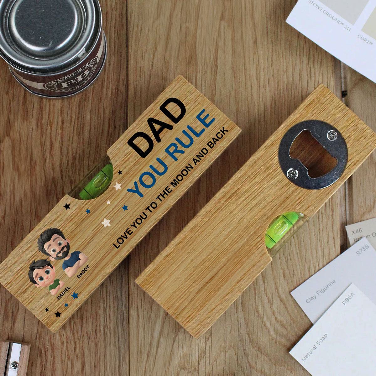 Dad You Rule - Personalized Custom Wooden Spirit Level Bottle Opener