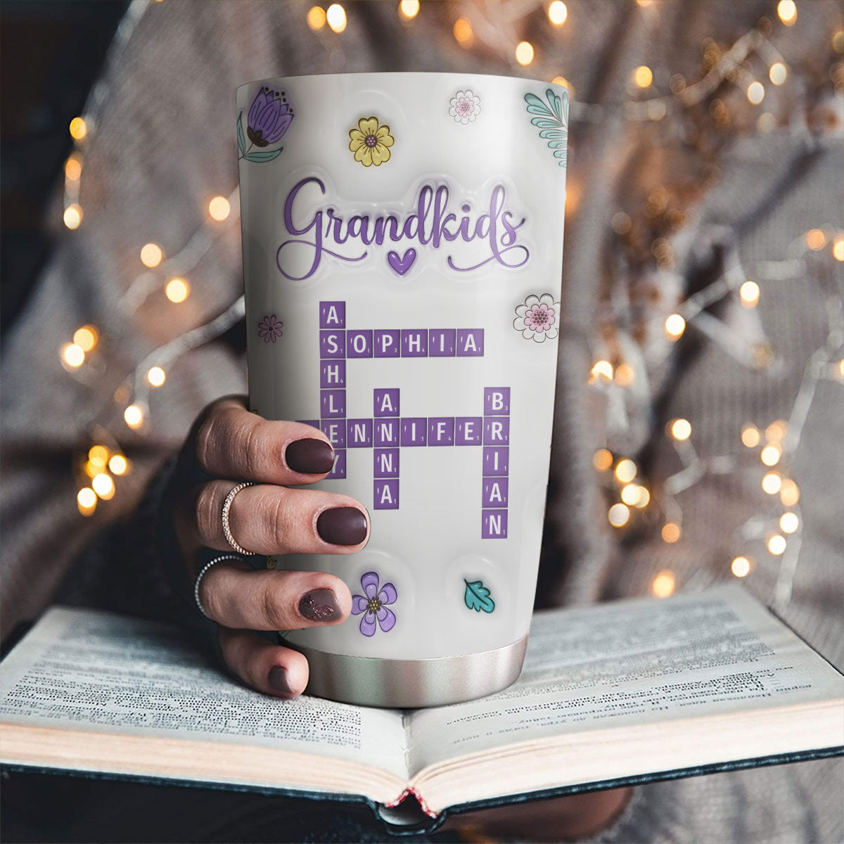 Love My Grandkids Crossword Floral Version - Personalized Custom 3D Inflated Effect Tumbler