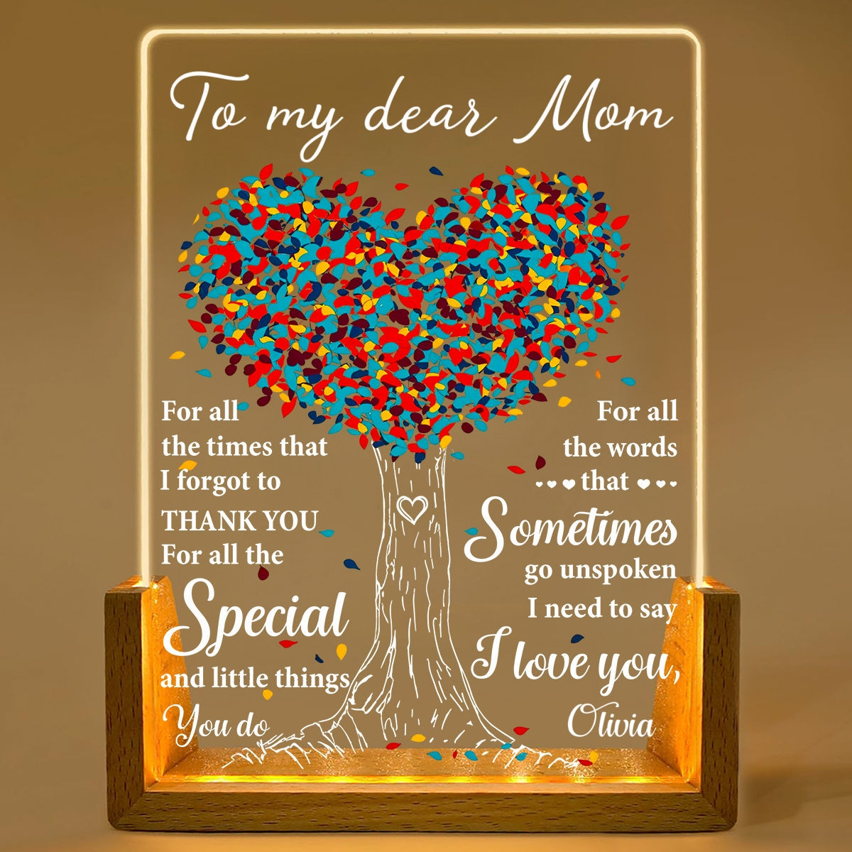To My Dear Mom - Personalized Custom Plaque With Walnut Base