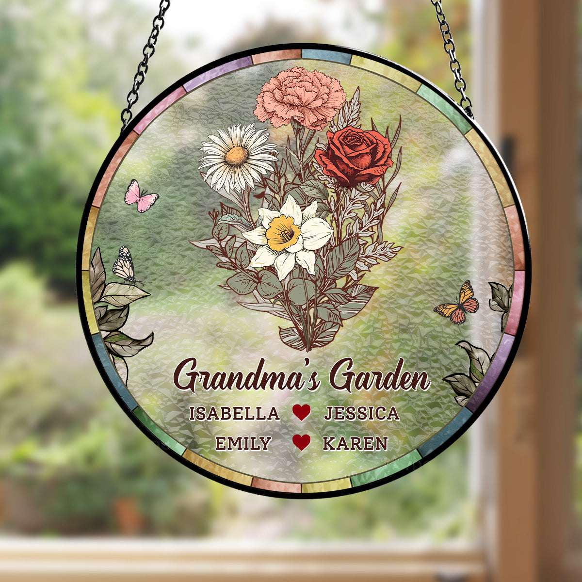Birth Flower Grandma Garden - Personalized Custom Window Hanging Suncatcher