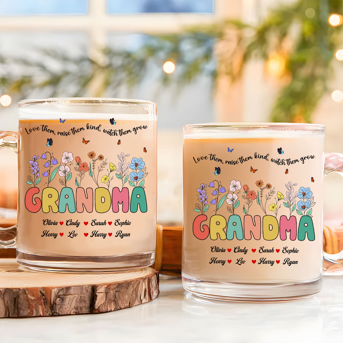 Grandma Watch Them Grow - Personalized Custom Glass Mug