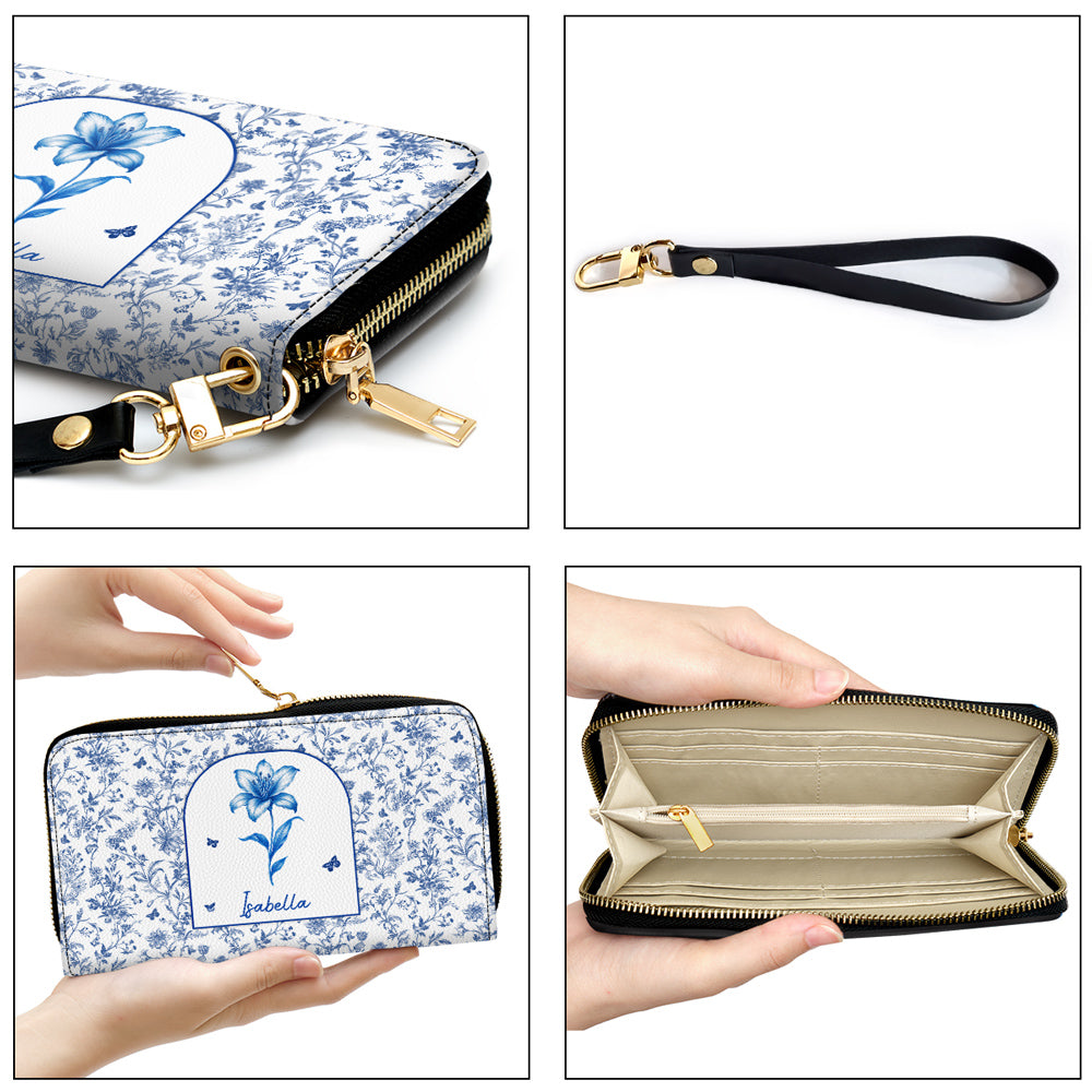 Blooming In Blue - Personalized Custom Leather Wallet