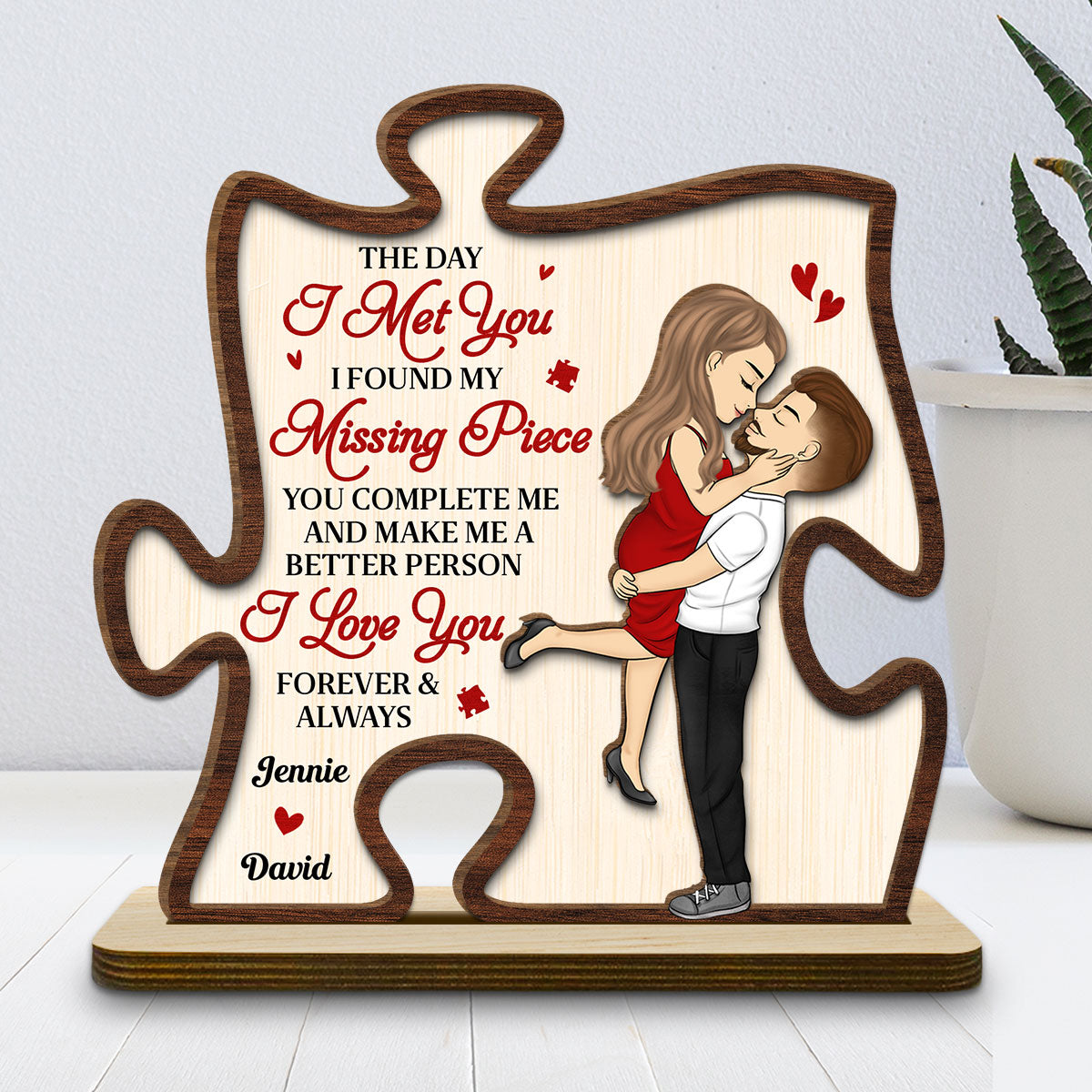 The Day I Met You - Personalized Custom 2-Layer Wood Plaque With Flat Base