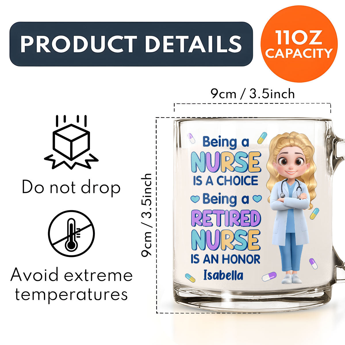 Retired Nurse Is An Honor - Personalized Custom Glass Mug