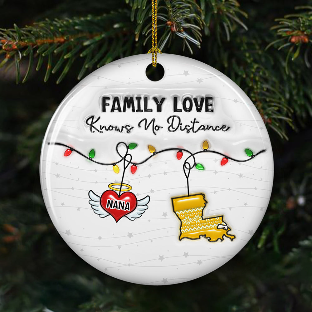 Family Love Knows No Distance Angel Wings - Personalized Custom 3D Inflated Effect Ceramic Ornament