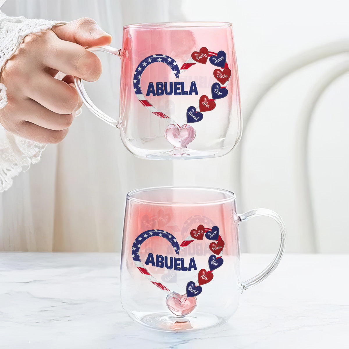 American Grandma - Personalized Custom Pink Gradient Glass Mug