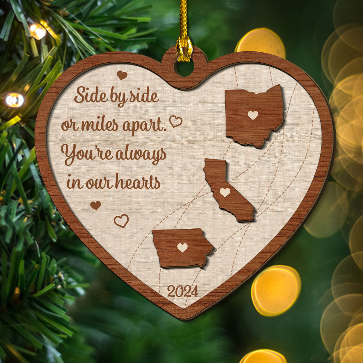 Long Distance Family State Map - Personalized Custom Freeshape 2-Layered Wood Ornament