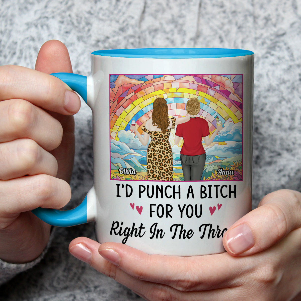 Punch A Bitch For You My Bestie - Personalized Custom Accent Mug
