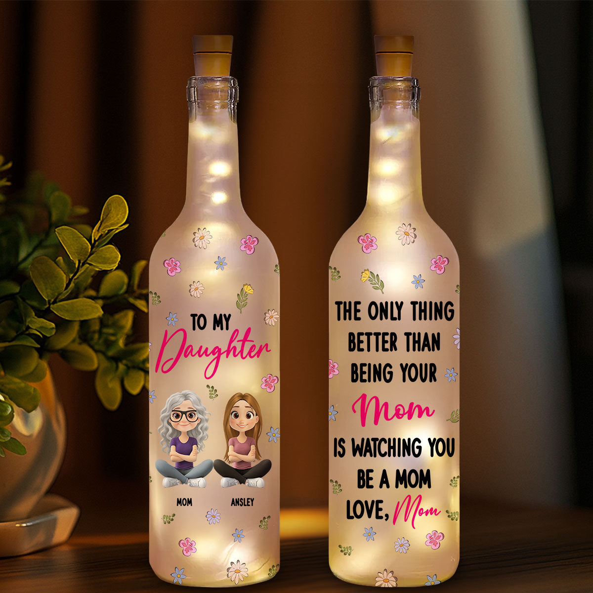 Mom And Daughter Together - Personalized Custom Bottle Lamp