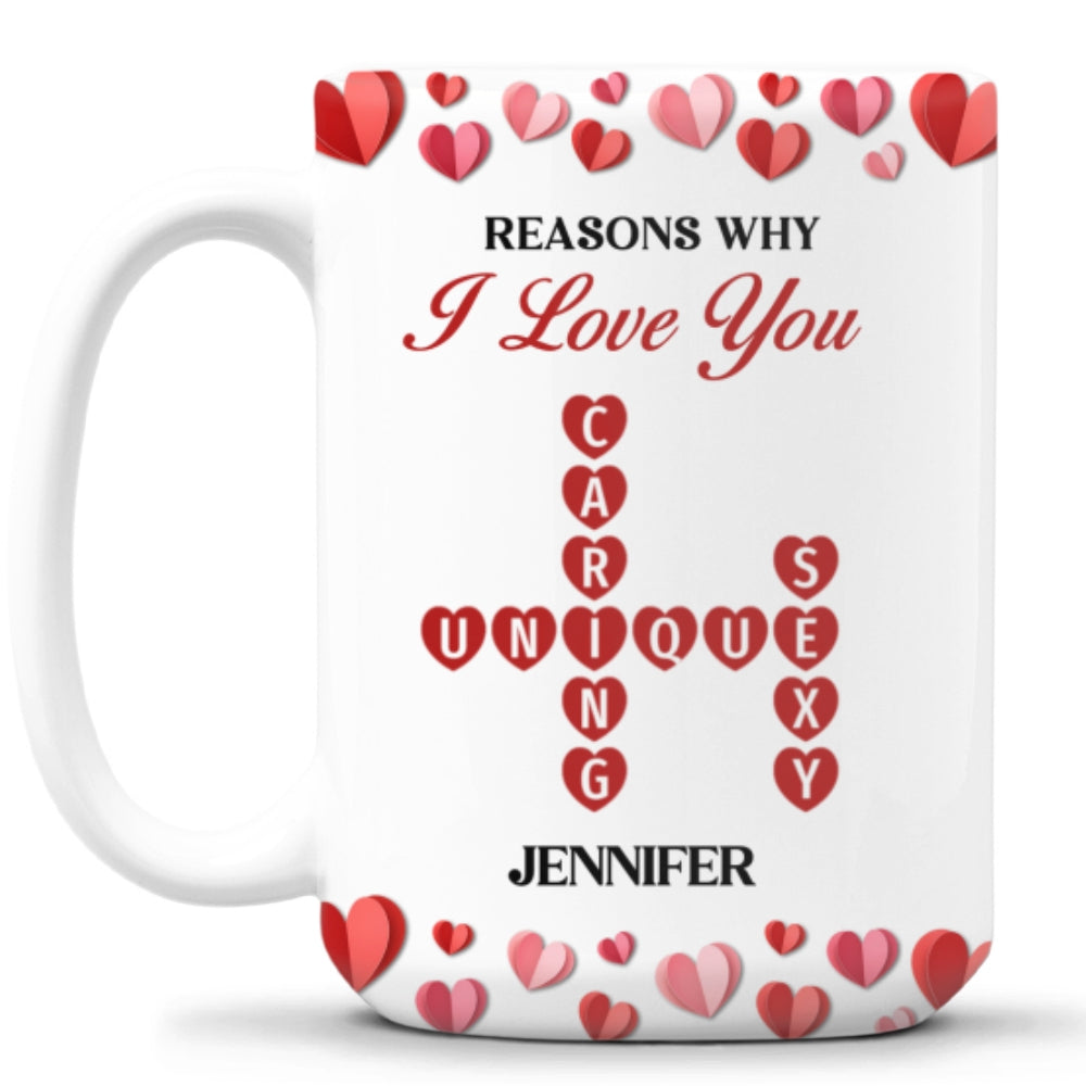 Reasons Why I Love You Crossword Art - Personalized Custom Coffee Mug
