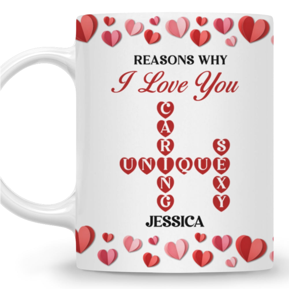 Reasons Why I Love You Crossword Art - Personalized Custom Coffee Mug
