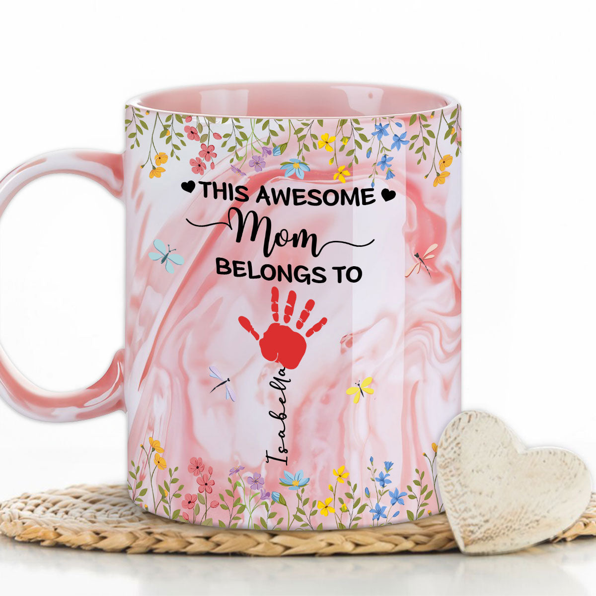 This Awesome Mom Belongs To - Personalized Custom Pink Marble Mug