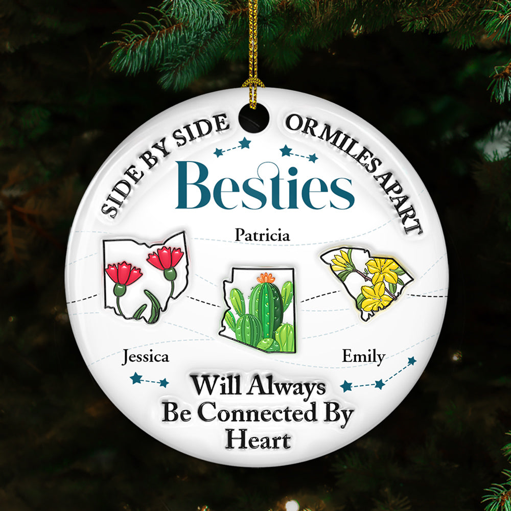 Connected By Heart - Personalized Custom 3D Inflated Effect Ceramic Ornament