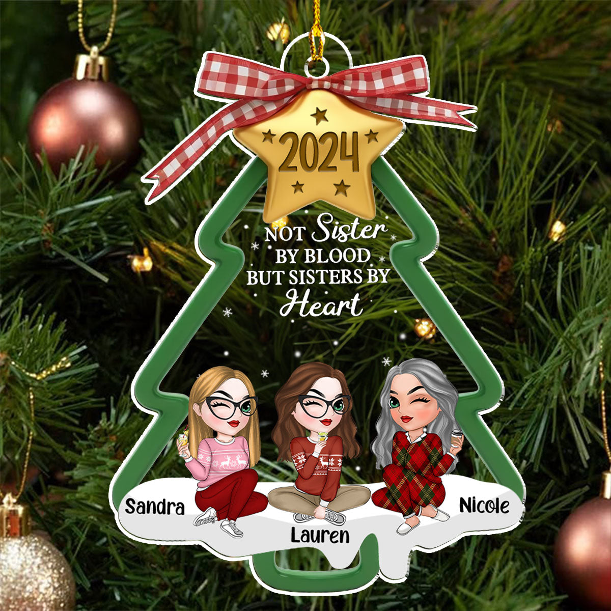 Not Sisters By Blood But By Heart - Personalized Custom Acrylic Ornament