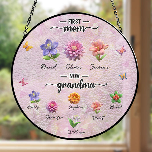 A Bouquet Of Love For Grandma - Personalized Custom Window Hanging Suncatcher