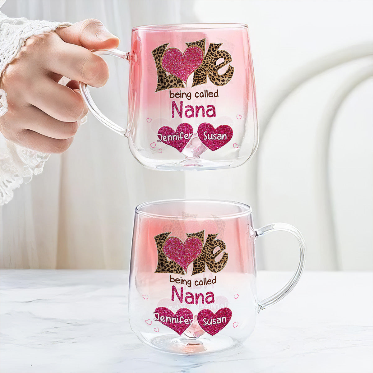 Love Being Called Grandma - Personalized Custom Pink Gradient Glass Mug