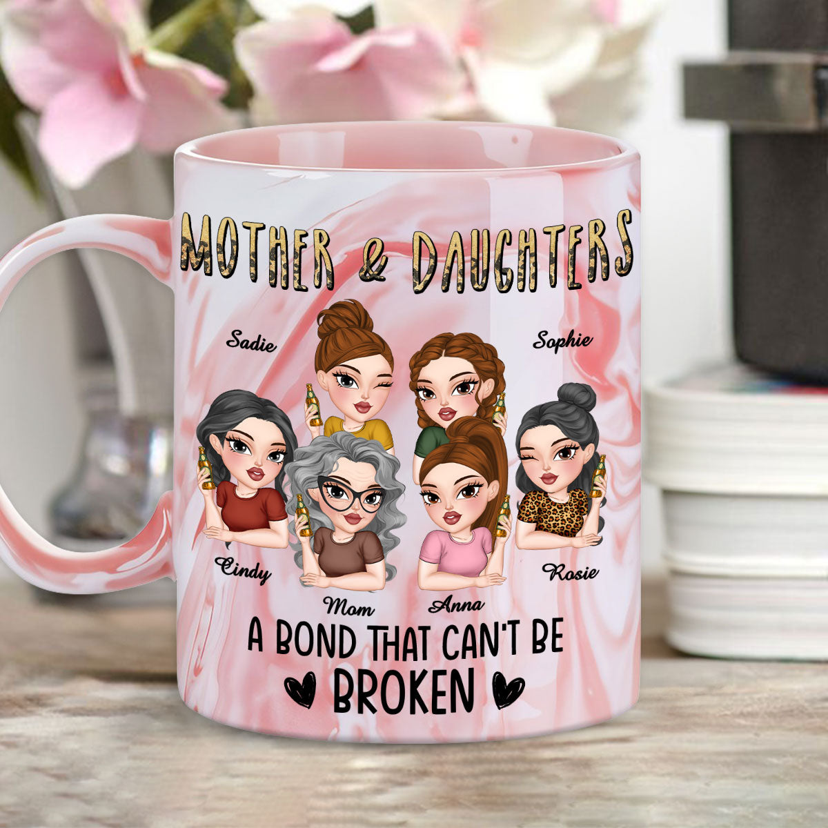A Bond That Can't Be Broken - Personalized Custom Pink Marble Mug