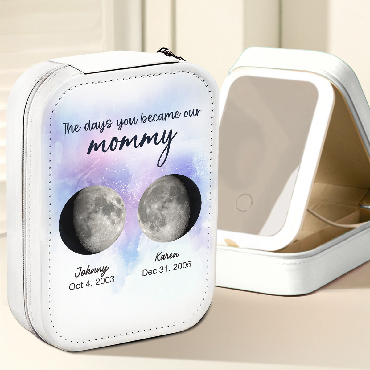 The Days You Became Our Mommy - Personalized Custom Jewelry Box With LED Mirror