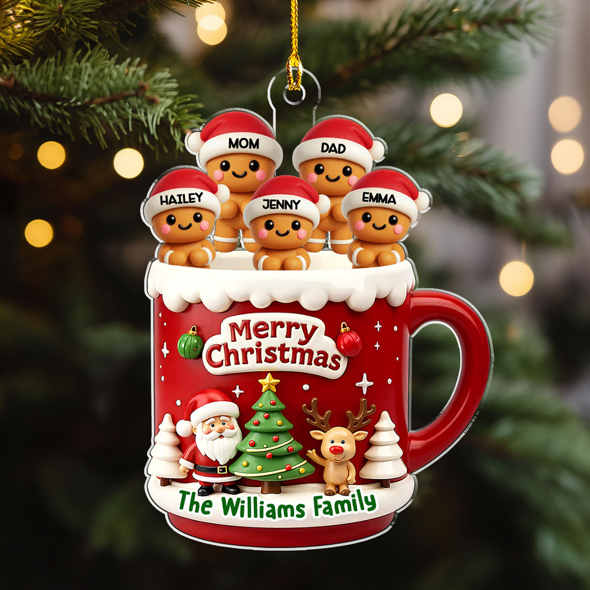 Ginger Family - Personalized Custom 3D Effect Acrylic Ornament