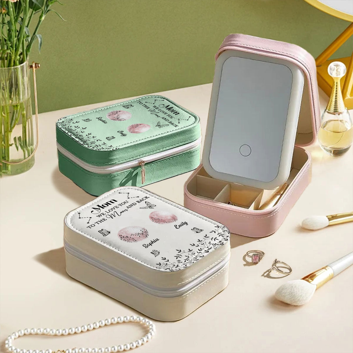 We Love You To The Moon And Back - Personalized Custom Jewelry Box With LED Mirror
