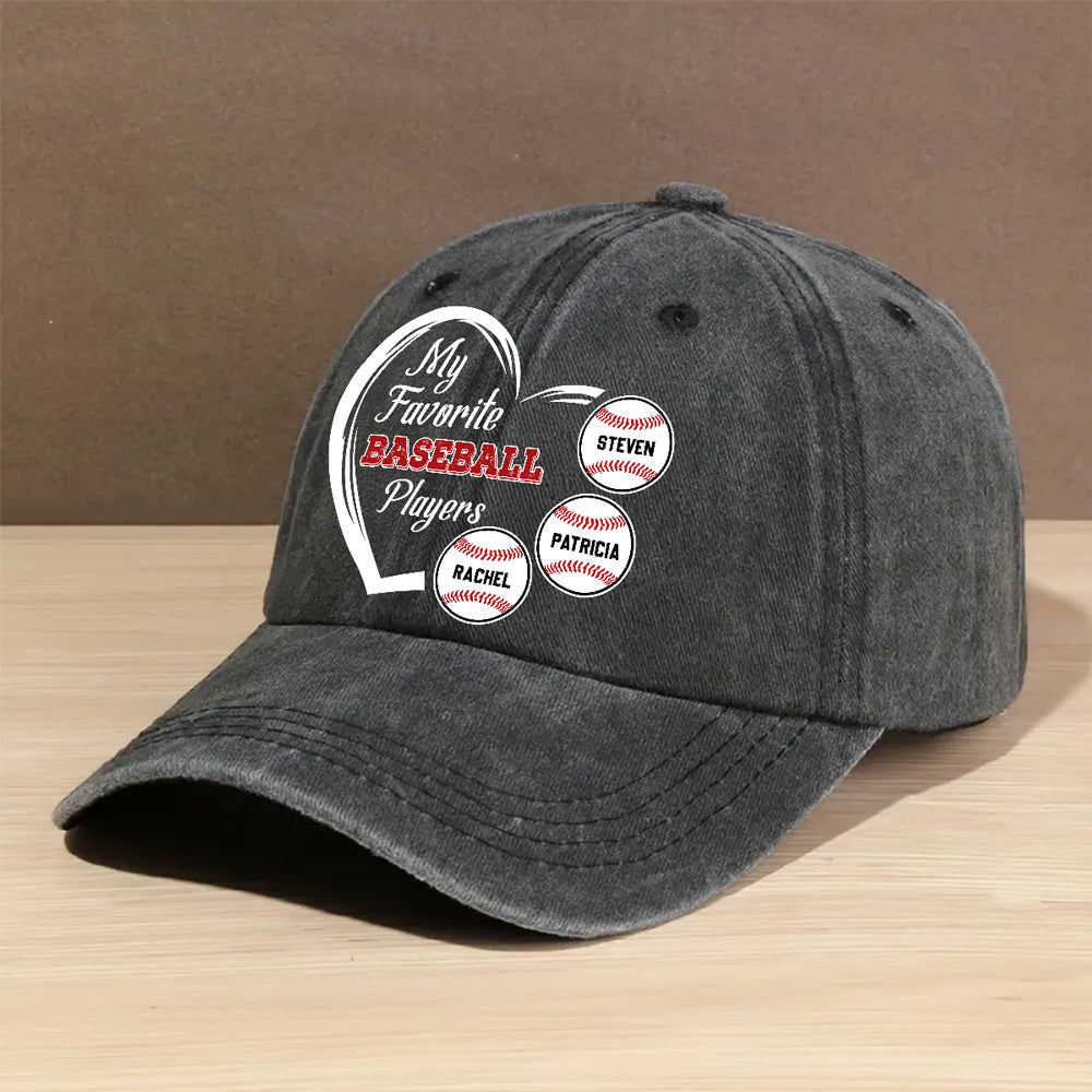 Favorite Players On My Cap - Personalized Custom Vintage Washed Denim Cap