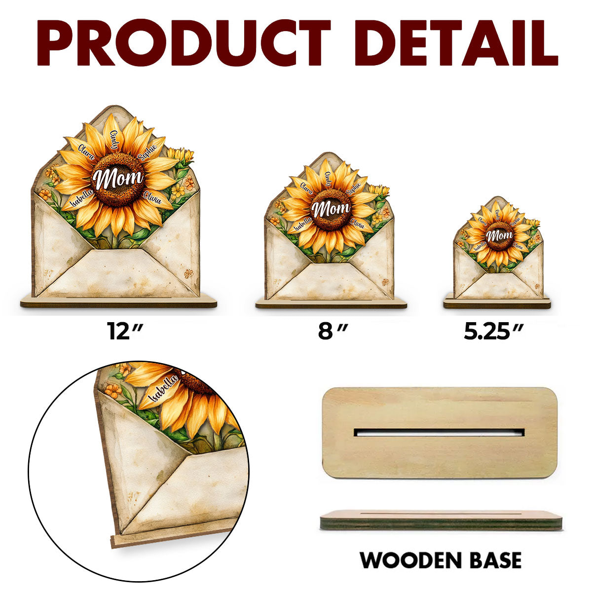 Sunflower Love - Personalized Custom 2-Layer Wood Plaque With Flat Base