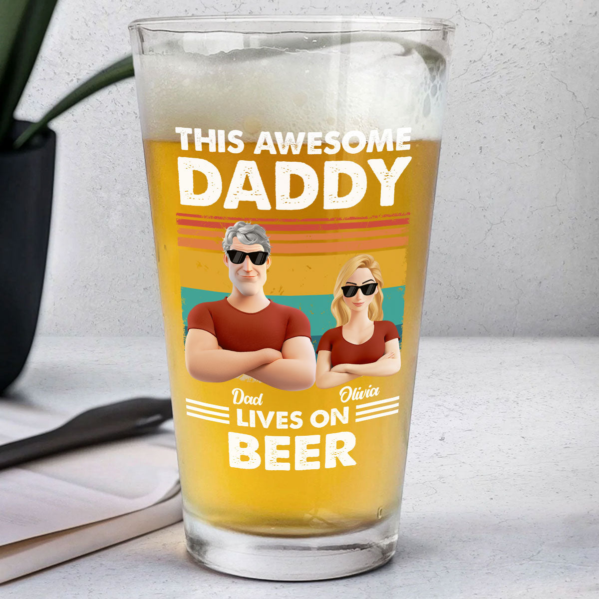 This Awesome Dad Lives On Beer - Personalized Custom Beer Glass