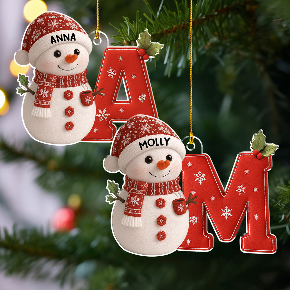 Little Snowman Joy With Letter - Personalized Custom Acrylic Ornament