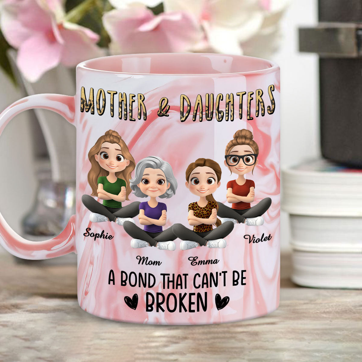 A Bond That Cannot Be Broken Cartoon - Personalized Custom Pink Marble Mug